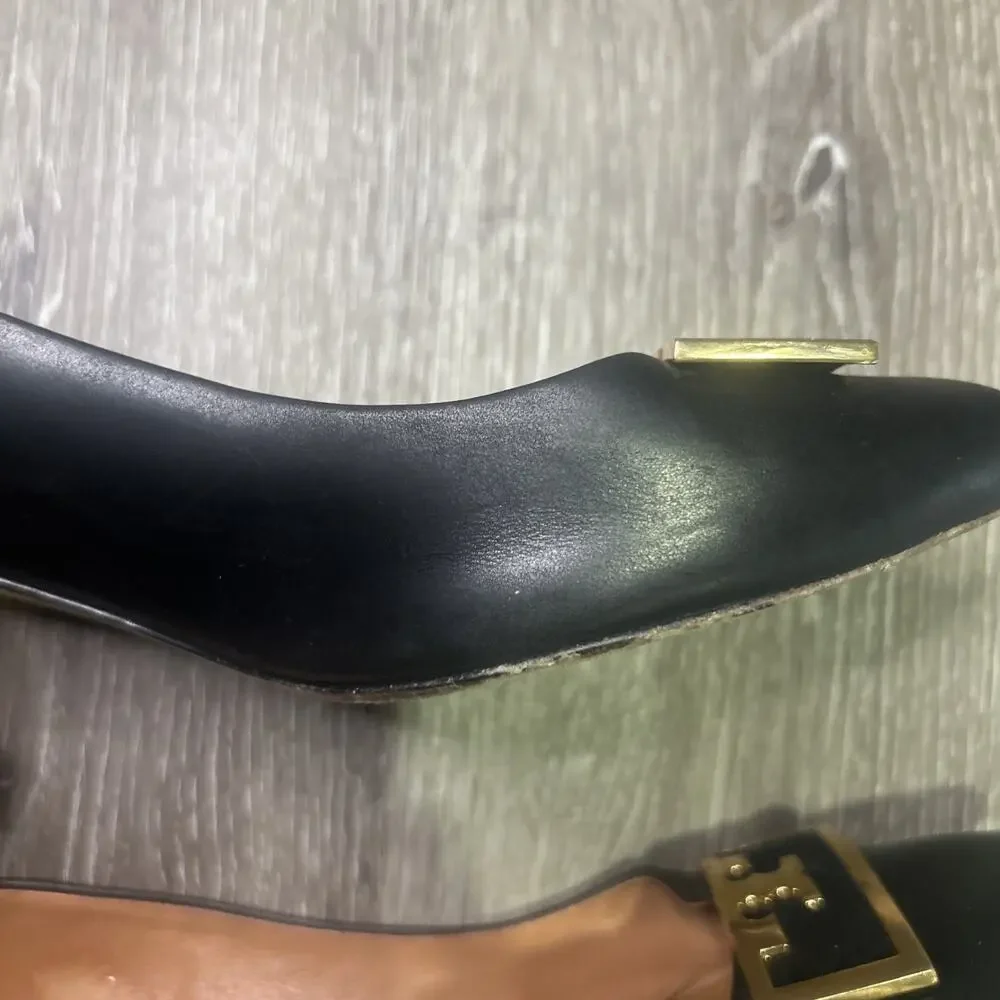 Tory Burch Gigi Black Pointed Toe Heels with Gold Logo 8